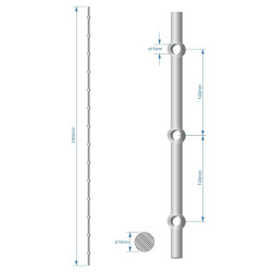 Tyč 2m opieskovaná, profil 14mm, rozteč 140mm, oko 15mm Tyč 2m opieskovaná, profil 14mm, rozteč 140mm, oko 15mm